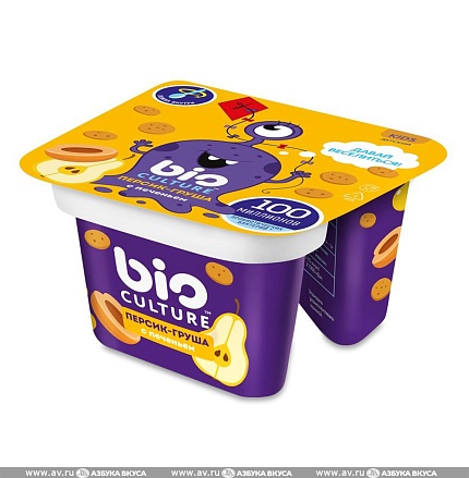 Йогурт Bio kids персик-груша с печеньем 130г