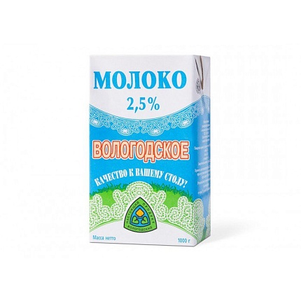 Молоко ТД Молочное Вологодское  2,5% у/п 1л