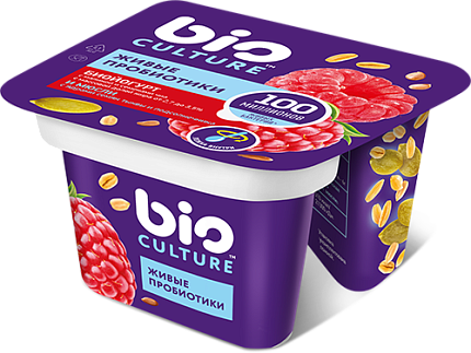 Йогурт Bio culture твин- пот с малиной  и семенами чиа мюсли 130г